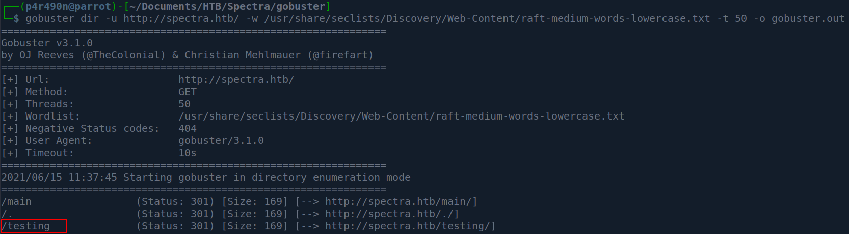 Gobuster reveals /testing directory